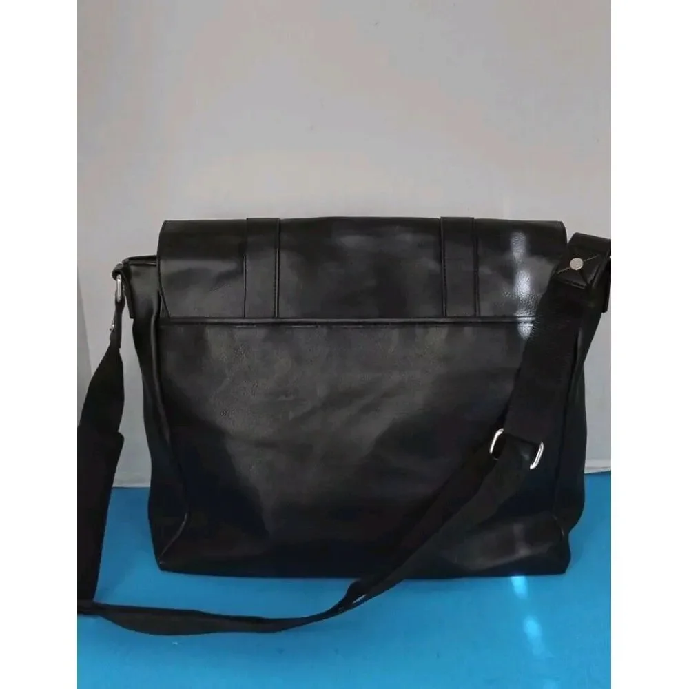 Kenneth Cole Black Leather Messenger Bag Professional Laptop‎ Shoulder Bag